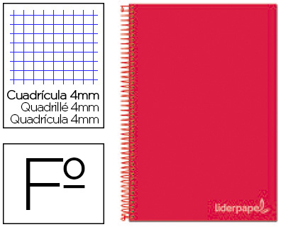 Cuaderno espiral Liderpapel Witty Folio tapa dura 80h 75g c/4mm. color rojo